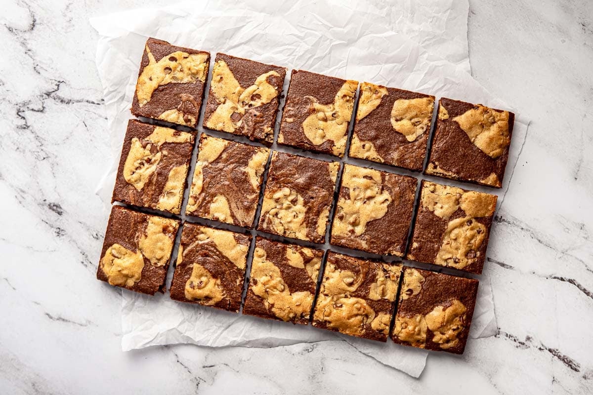 Brookie Recipe cut into bars.