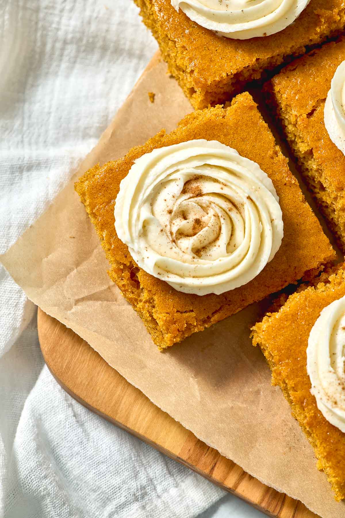 Pumpkin Bars with Cream Cheese Frosting aerial view.