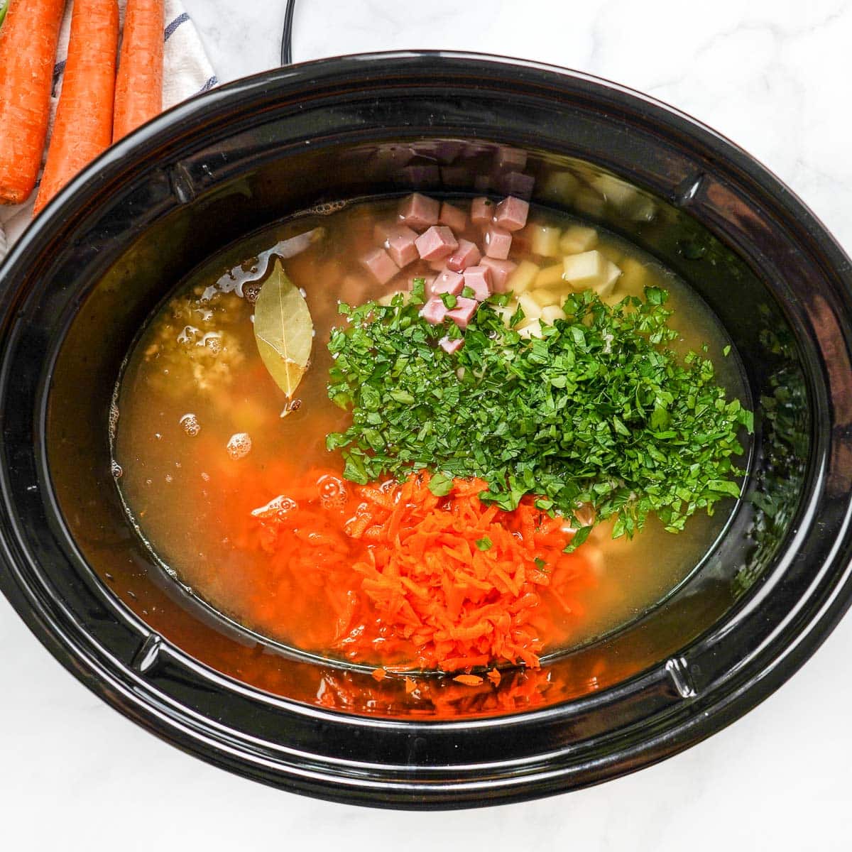 Crockpot Split Pea Soup ready to cook.