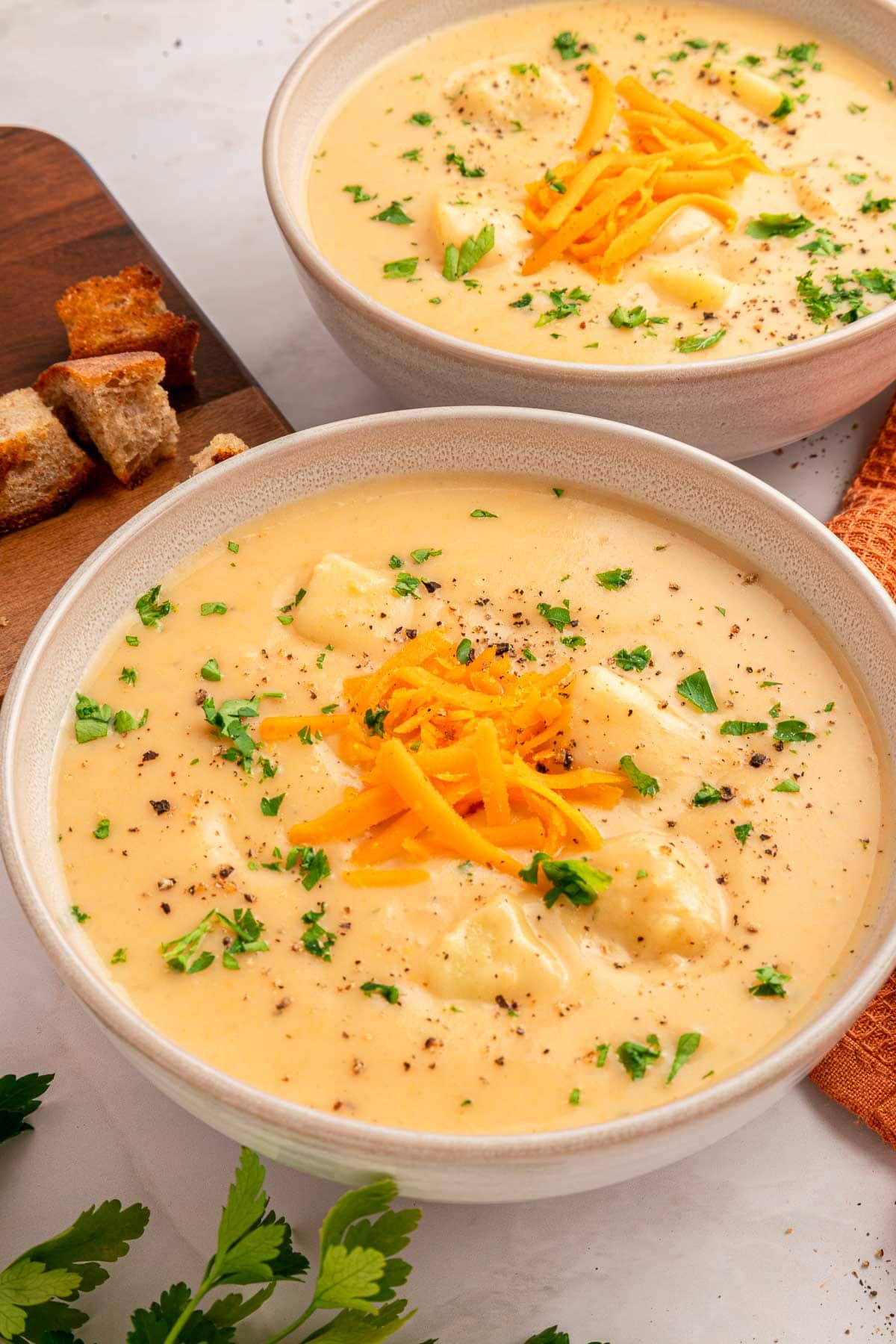 Cheesy Potato Soup in two bowls.