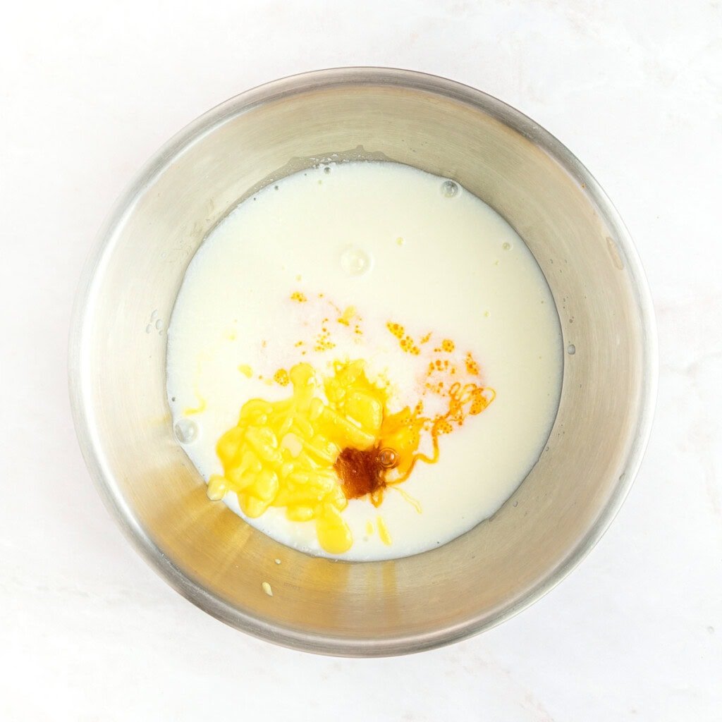 Wet ingredients in bowl.
