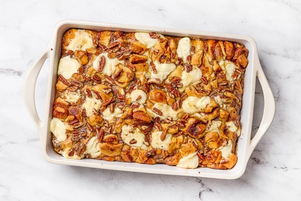 Cinnamon Roll Casserole fresh out of oven.